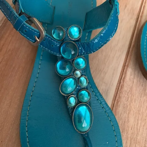 Sigerson Morrison Blue Jewel Thong Flat Sandals