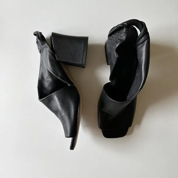 Sigerson Morrison Lenny Twisted Slingback Leather Sandals Black Women's 8.5