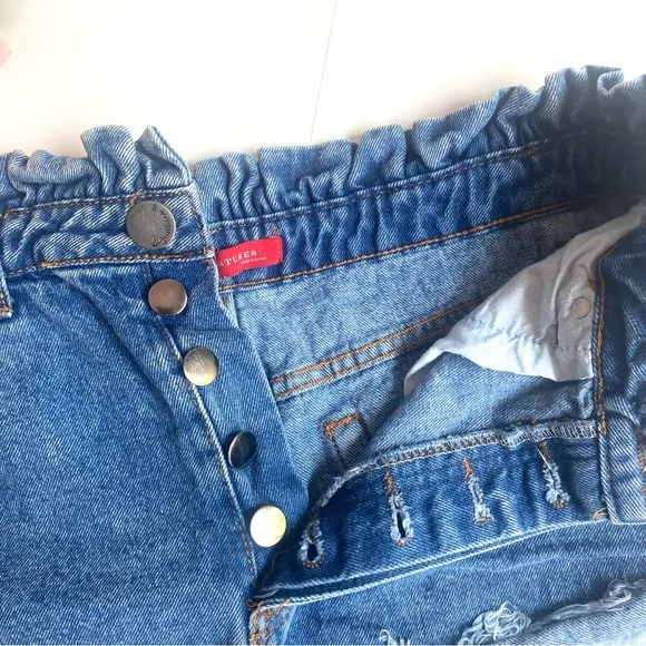 Signature8 Blue Paperbag Sharkbite High Waist Frayed Denim Shorts