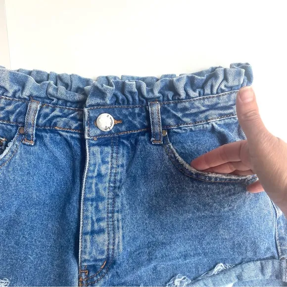 Signature8 Blue Paperbag Sharkbite High Waist Frayed Denim Shorts