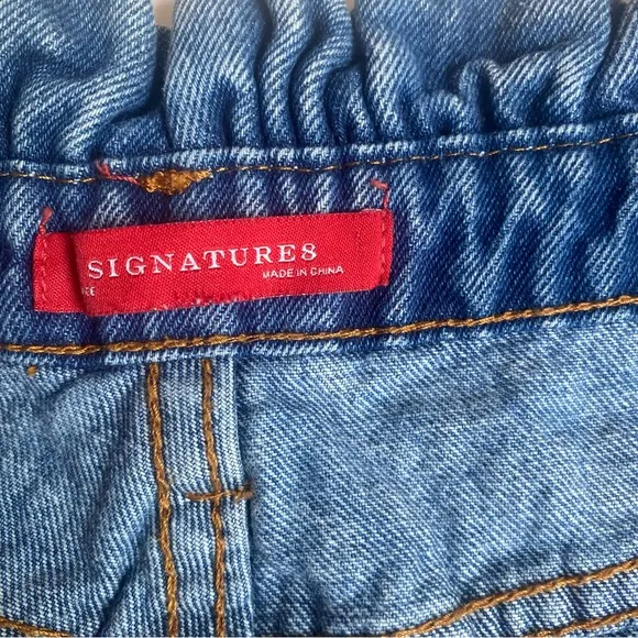 Signature8 Blue Paperbag Sharkbite High Waist Frayed Denim Shorts
