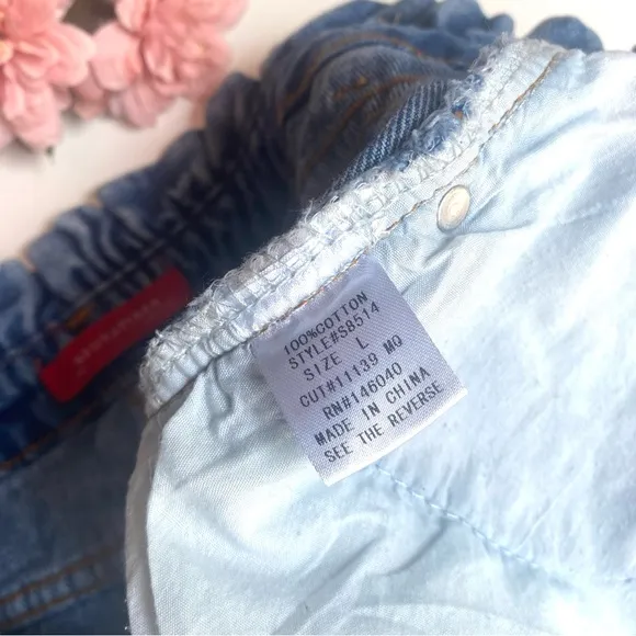Signature8 Blue Paperbag Sharkbite High Waist Frayed Denim Shorts
