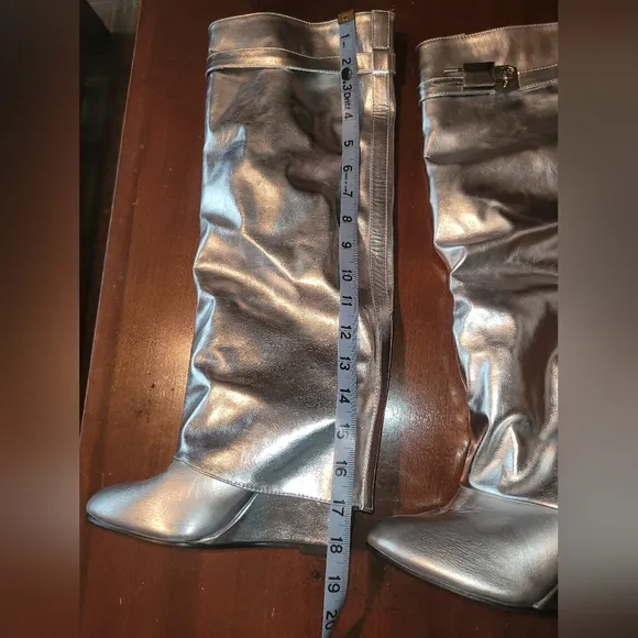 Silver slouch knee high boots. Women's 36