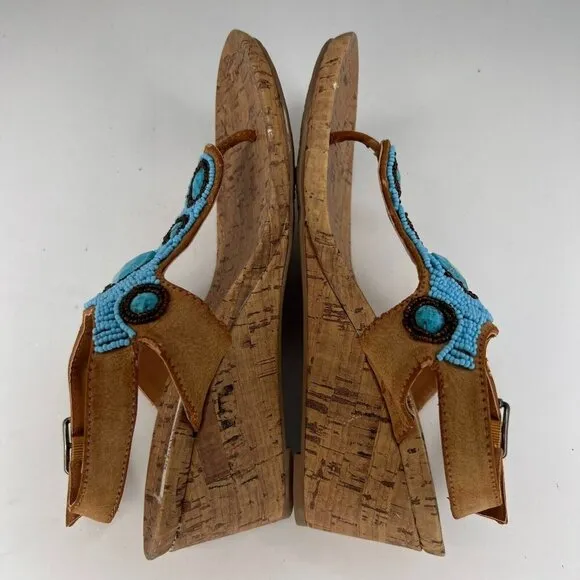 Simply Vera Vera Wang Womens 112913 Blue Beaded Thong Size 7.5 Wedge Sandals