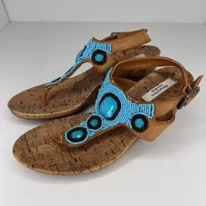 Simply Vera Vera Wang Womens 112913 Blue Beaded Thong Size 7.5 Wedge Sandals