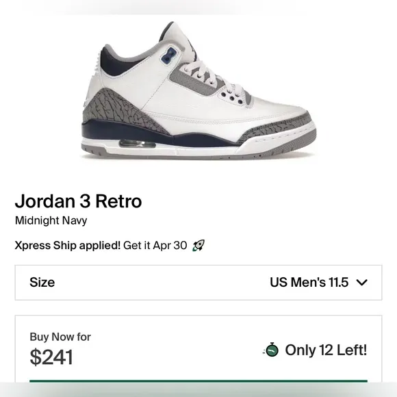 Size 11.5- Air Jordan 3 Retro Midnight Navy sneakers