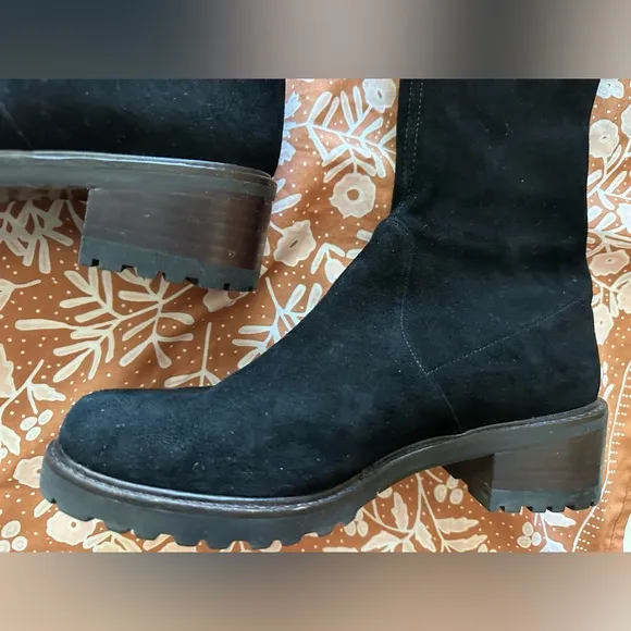 Size 7 Stuart Weitzman Midland 54653 black stretch suede over the knee  boots