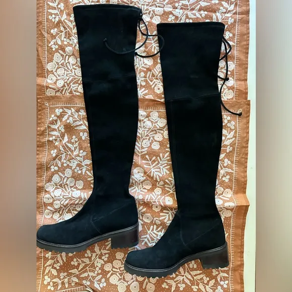 Size 7 Stuart Weitzman Midland 54653 black stretch suede over the knee  boots