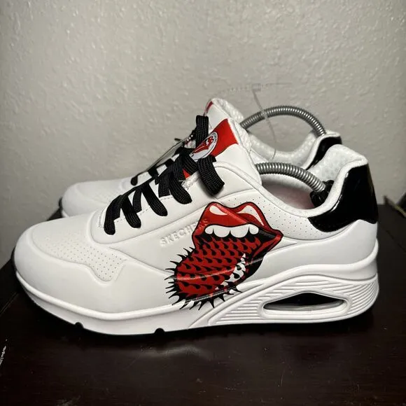 Skechers Uno X The Rolling Stones Womens White Black Fashion Sneakers - 9.5 US