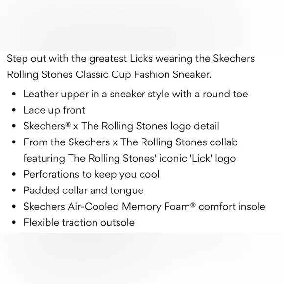 Skechers White Sneakers with Classic Design and Iconic Rolling Stones Logo 10.5