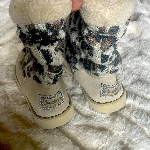 Skechers - Women's Slip On leopard print Mid Calf Fur Lined‎ Boots