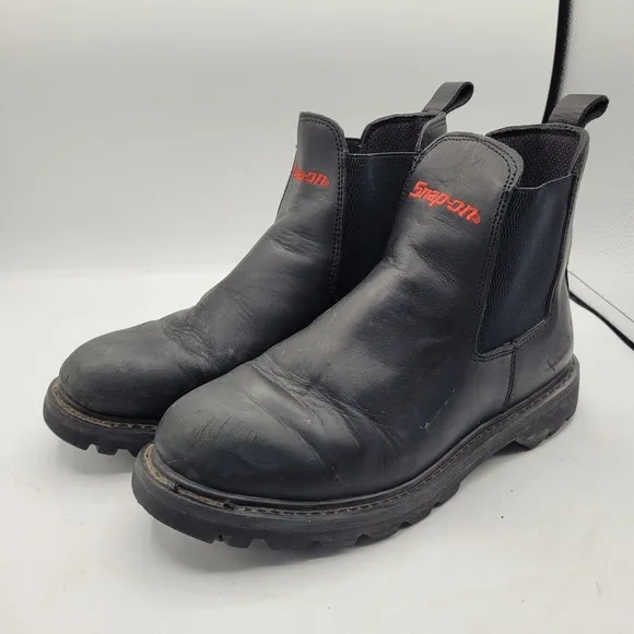 Snap On Tools Work Boots SOCKET Men's 9.5 Black Leather Slip On Soft Toe