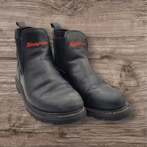 Snap On Tools Work Boots SOCKET Men's 9.5 Black Leather Slip On Soft Toe