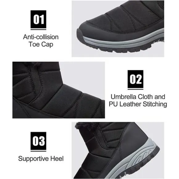 Snow Boots Slip On Ankle Bootie Anti-Slip Fur Lined Short Boots Waterproof