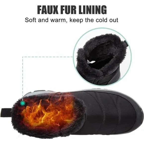 Snow Boots Slip On Ankle Bootie Anti-Slip Fur Lined Short Boots Waterproof