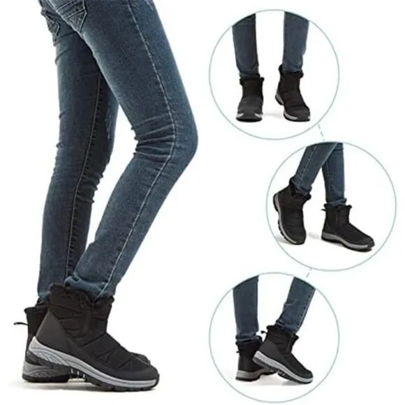 Snow Boots Slip On Ankle Bootie Anti-Slip Fur Lined Short Boots Waterproof