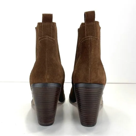 SOLE SOCIETY BROWN SUEDE ALMOND TOE  BLOCK HIGH HEEL CHELSEA BOOTIE/ANKLE BOOT🆕