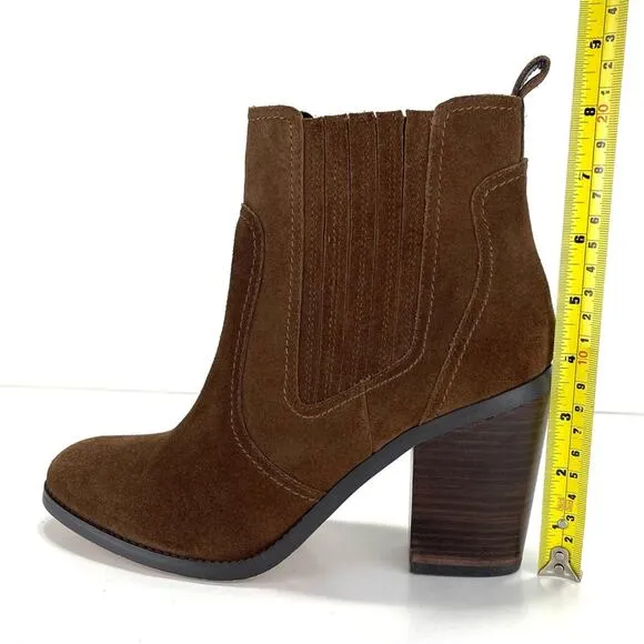 SOLE SOCIETY BROWN SUEDE ALMOND TOE  BLOCK HIGH HEEL CHELSEA BOOTIE/ANKLE BOOT🆕