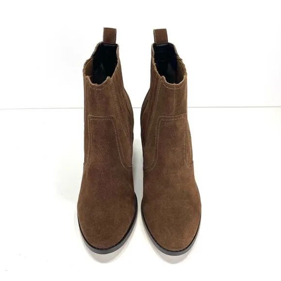 SOLE SOCIETY BROWN SUEDE ALMOND TOE  BLOCK HIGH HEEL CHELSEA BOOTIE/ANKLE BOOT🆕