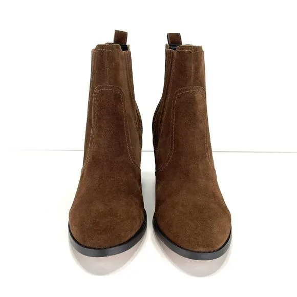 SOLE SOCIETY BROWN SUEDE ALMOND TOE  BLOCK HIGH HEEL CHELSEA BOOTIE/ANKLE BOOT🆕