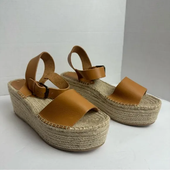 Soludos Anthropologie Minorca High Platform Espadrille Sandals Tan Size 11