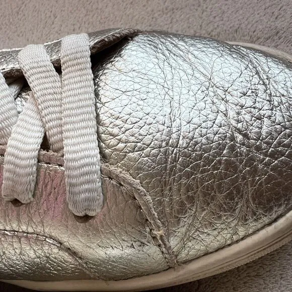 Soludos Ibiza Soft Gold Leather Lace Up Fashion Sneaker Shoes Women US 8.5 EU 39