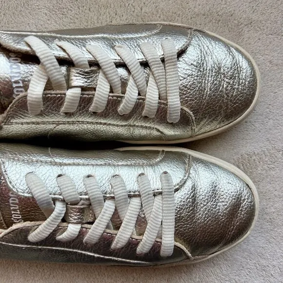 Soludos Ibiza Soft Gold Leather Lace Up Fashion Sneaker Shoes Women US 8.5 EU 39