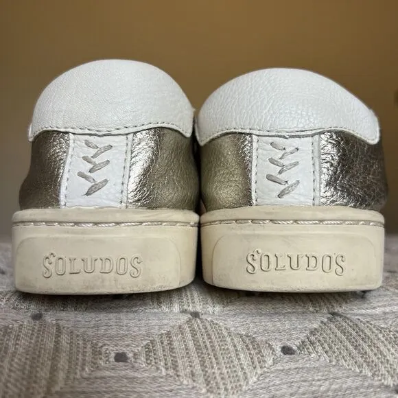 Soludos Ibiza Soft Gold Leather Lace Up Fashion Sneaker Shoes Women US 8.5 EU 39