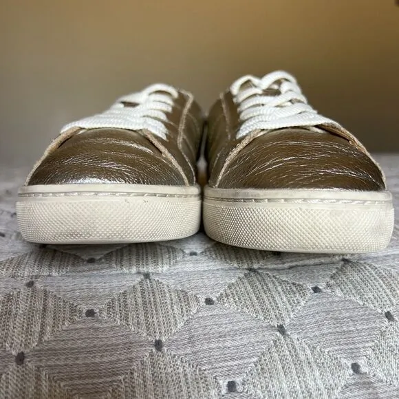Soludos Ibiza Soft Gold Leather Lace Up Fashion Sneaker Shoes Women US 8.5 EU 39