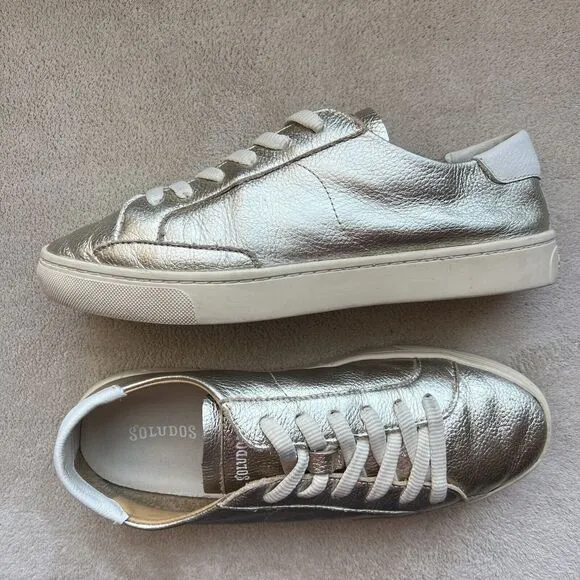 Soludos Ibiza Soft Gold Leather Lace Up Fashion Sneaker Shoes Women US 8.5 EU 39