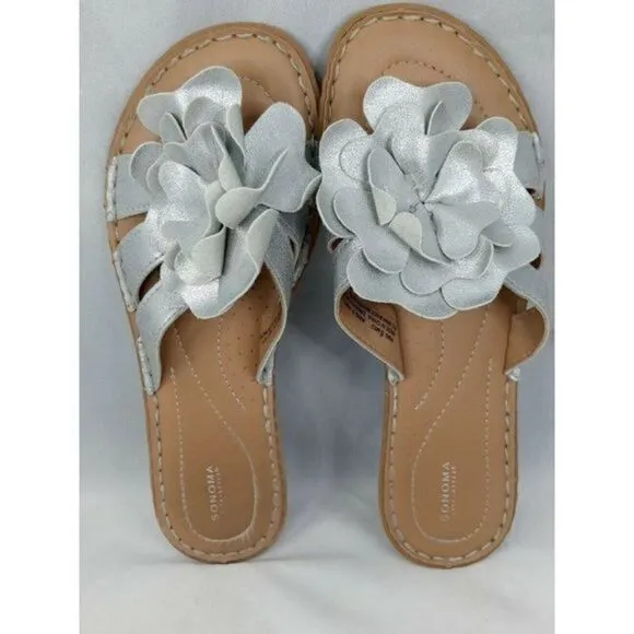 SONOMA LIFE STYLE‎ SANDALS Gray Floral Flat Sandals Size 6 M Pre-owned