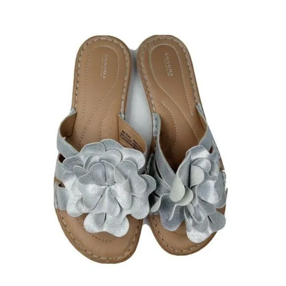 SONOMA LIFE STYLE‎ SANDALS Gray Floral Flat Sandals Size 6 M Pre-owned