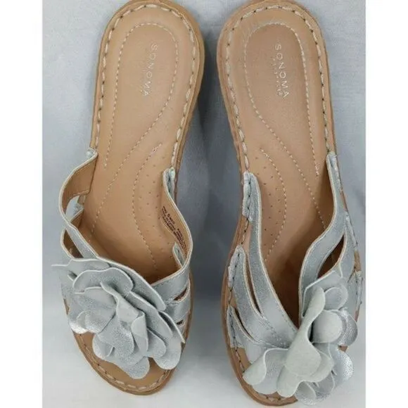 SONOMA LIFE STYLE‎ SANDALS Gray Floral Flat Sandals Size 6 M Pre-owned