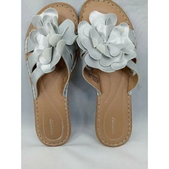 SONOMA LIFE STYLE‎ SANDALS Gray Floral Flat Sandals Size 6 M Pre-owned