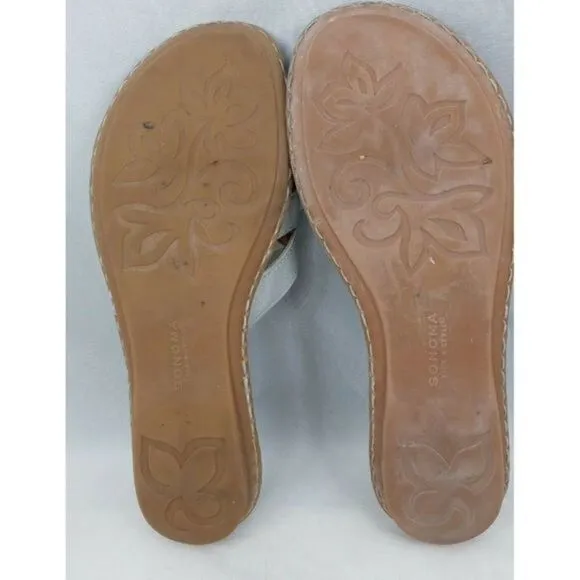 SONOMA LIFE STYLE‎ SANDALS Gray Floral Flat Sandals Size 6 M Pre-owned