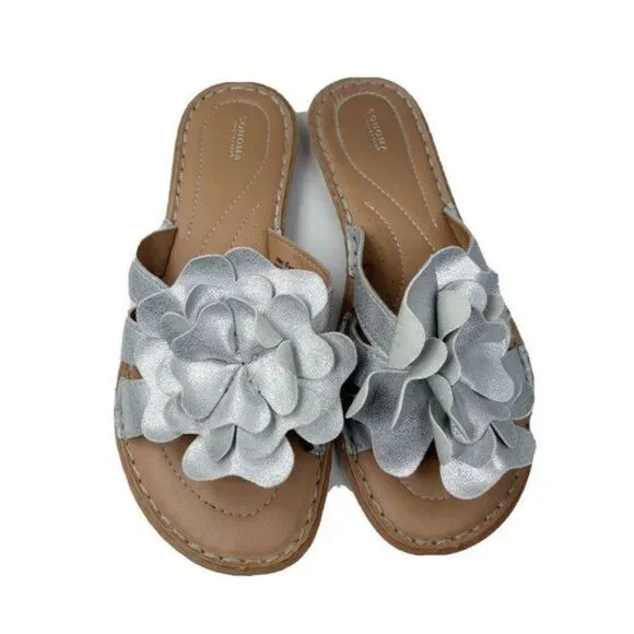 SONOMA LIFE STYLE‎ SANDALS Gray Floral Flat Sandals Size 6 M Pre-owned
