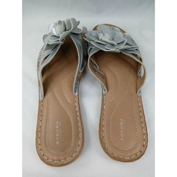 SONOMA LIFE STYLE‎ SANDALS Gray Floral Flat Sandals Size 6 M Pre-owned