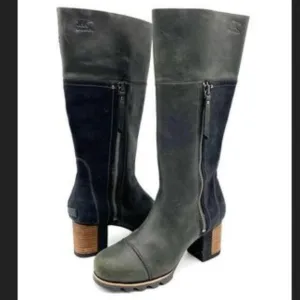 Sorel Addington Black Leather And Suede Knee-High Boots