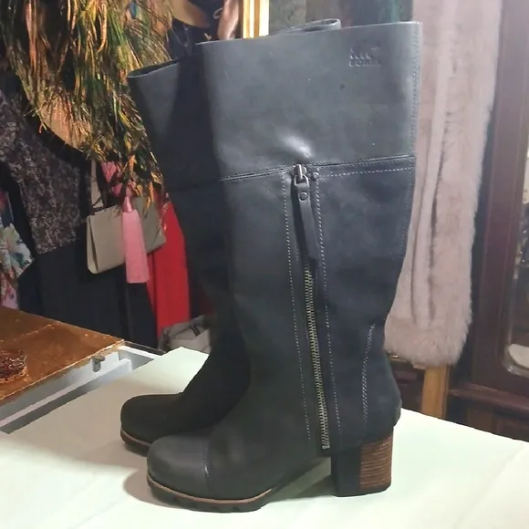 Sorel Addington Black Leather And Suede Knee-High Boots