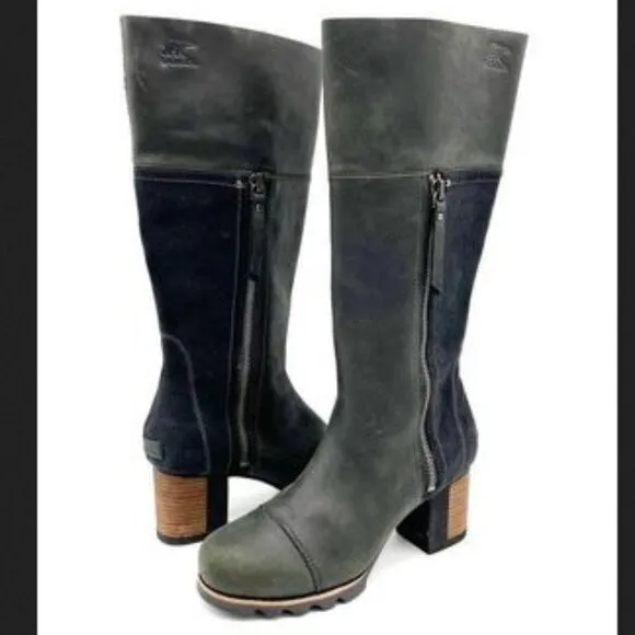 Sorel Addington Black Leather And Suede Knee-High Boots
