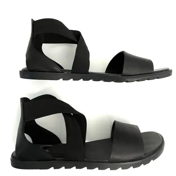 SOREL | Black Leather | Flat Sandals