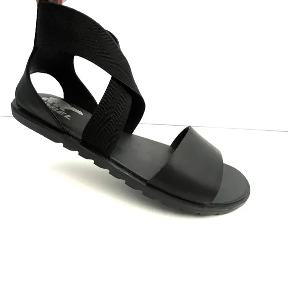 SOREL | Black Leather | Flat Sandals