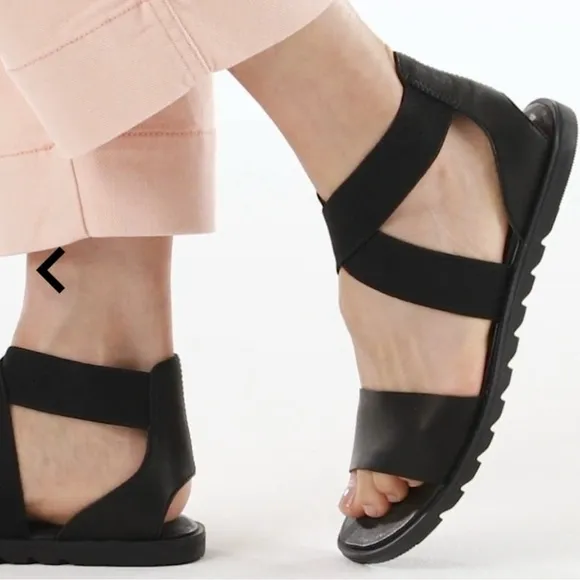 SOREL | Black Leather | Flat Sandals