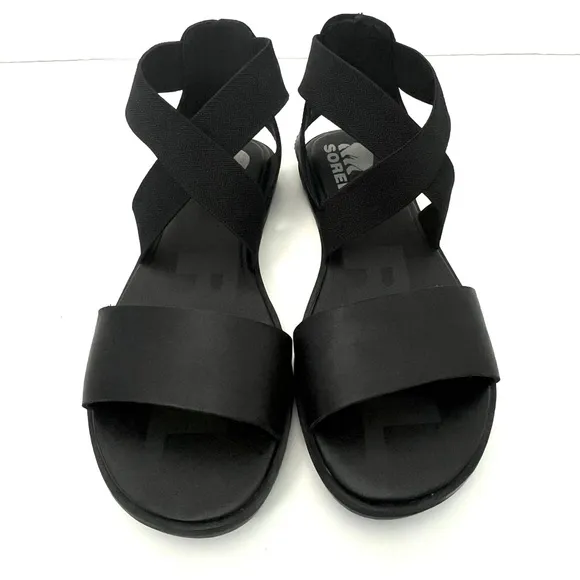 SOREL | Black Leather | Flat Sandals