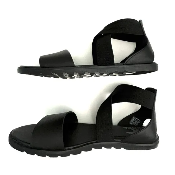 SOREL | Black Leather | Flat Sandals