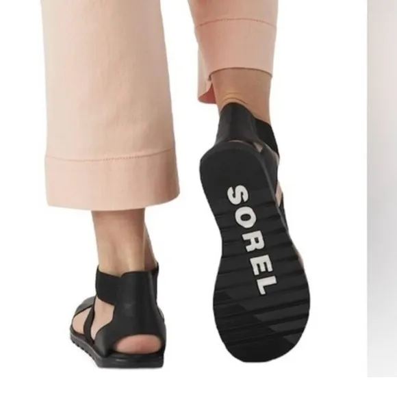 SOREL | Black Leather | Flat Sandals