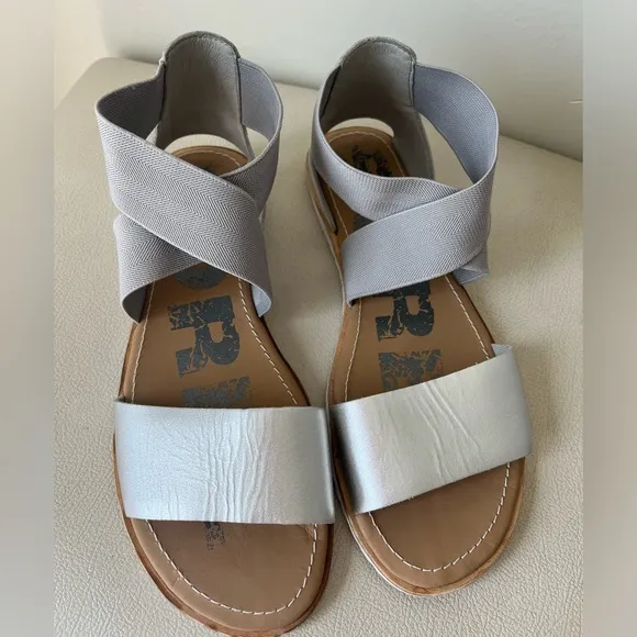 Sorel Ella Women’s Silver Leather Strappy Flat Sandals Size 8