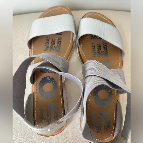 Sorel Ella Women’s Silver Leather Strappy Flat Sandals Size 8