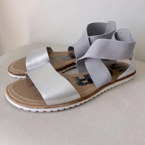 Sorel Ella Women’s Silver Leather Strappy Flat Sandals Size 8