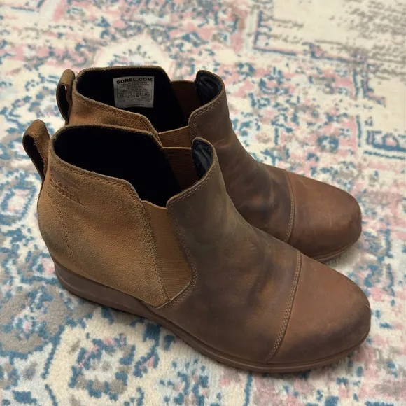 Sorel Evie Leather Ankle Boots In Taffy - Gum Size 9.5 Winter Outdoor Classic